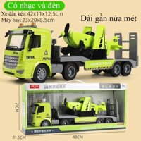 Đồ chơi xe đầu kéo chở máy bay có nhạc và đèn chạy đà dài gần nửa mét