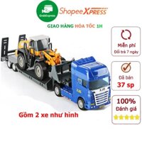 Đồ chơi xe đầu kéo chở xe xúc đất (gồm 2 xe) nhựa ABS an toàn chạy đà tháo được rơ móc