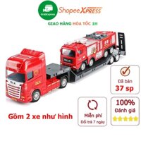 Đồ chơi xe đầu kéo cứu hỏa thang trượt gồm 2 xe kích thước lớn chạy đà bằng nhựa ABS