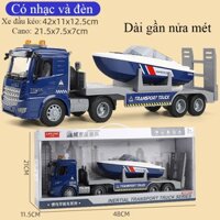 Đồ chơi xe đầu kéo sơ mi rơ moóc chở cano KAVY chạy đà có nhạc và đèn dài nửa mét