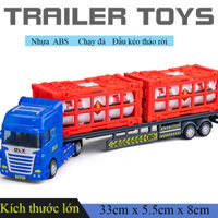 Đồ chơi xe đầu kéo vận chuyển xăng gồm 2 cont 20 feet chở thùng xăng nhiều màu chạy đà
