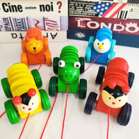 Đồ chơi xe đẩy động vật hoạt hình cho trẻ sơ sinh, xe kéo sâu bướm, đồ chơi khối xây dựng động vật bằng gỗ