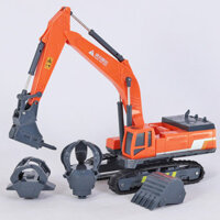 Đồ chơi xe kỹ thuật màu cam cho trẻ em, máy đào bánh xích, máy nghiền thay đầu cho trẻ, xe đồ chơi đầu hợp kim gắp gỗ