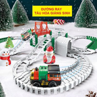 Đồ chơi xe lửa, tàu hỏa đoàn tàu chạy trên đường ray kèm ông già Noel cây thông giáng sinh-Combo kèm pin