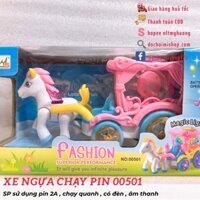 Đồ chơi xe ngựa cổ tích pin chạy quanh có đèn âm thanh 00501