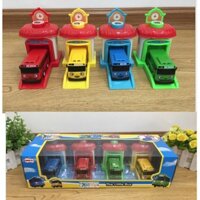 Đô chơi Xe ô tô buýt Tayo the little Bus loại 2 gồm 4 nhà đẩy và xe