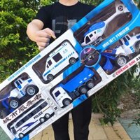 Đồ Chơi Xe Ô Tô Cảnh Sát Cho Trẻ Em, Set 6 Xe Công Trình Xây Dựng Máy Xúc Cần Cẩu Bằng Nhựa Cho Bé