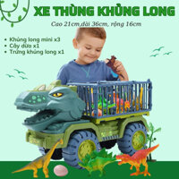 Đồ chơi xe ô tô chở khủng long cỡ lớn trẻ em, bộ đồ chơi nhiều con khủng long, xe tải vận chuyển, đồ chơi bé trai.