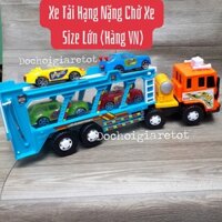 Đồ chơi xe tải container đầu kéo 2 tầng siêu to chở 4 xe ô tô nhỏ, xe có trớn hộp kính 47cm, ảnh thật dochoigiaretot