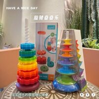Đồ chơi xếp chồng vui nhộn cho trẻ em, đồ chơi giáo dục sớm, tháp xoay cầu vồng, trò chơi ném vòng cho trẻ 1-2 tuổi.