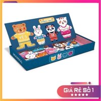 Đồ chơi xếp hình bằng gỗ thay quần áo gia đình gấu thỏ cho bé - đồ chơi thông minh