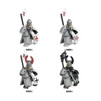 Đồ chơi xếp hình cho trẻ em, lâu đài thời trung cổ, hiệp sĩ, hiệp sĩ Teutonic, ngựa chiến, áo giáp xích, quân nhân, khối xây dựng, mô hình đồ chơi