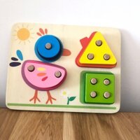 Đồ chơi xếp hình con gà - Đồ chơi gỗ montessori cao cấp 4 cọc hình khối  - xuất châu Âu cho bé 2 tuổi