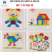 Đồ chơi xếp hình đinh nấm sáng tạo 250 chi tiết cho bé, bộ ghép hình hạt đinh nấm tạo hình nhiều màu bằng gỗ BONKIDS