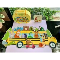 Đồ chơi xếp hình kết hợp sách Book + Giant Puzzle chủ đề Animals on bus, đồ chơi nhập khẩu cho bé