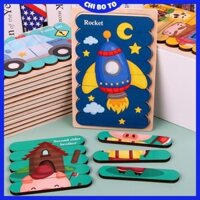 Đồ chơi xếp hình tranh ghép gỗ Montessori que kem 2 mặt thông minh, sáng tạo cho trẻ em, bé trai, con gái