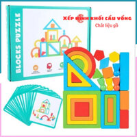 Đồ chơi xếp khối gỗ cầu vồng montessori bằng gỗ cho bé