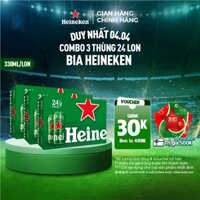 ĐỘ CỒN 5% - HỎA TỐC HCM - Combo 3 Thùng 24 lon bia Heineken 330ml/lon