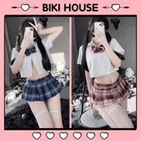 Đồ cosplay học sinh Nhật Bản tặng nơ dễ thương đáng yêu set ngủ nữ sinh xòe xếp ly sexy gợi cảm Louis19 N766 - TPHCM
