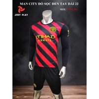 Đồ đá banh CLB Mancity đỏ sọc tay dài mẫu mơi 2022-2023