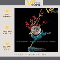 Đồ decor trang trí nội thất đồng hồ đặt bàn hươu sừng hoa kiểu dáng nghệ thuật, sang trọng, hiện đại DDB 00396