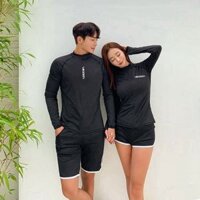 Đồ đi biển , đồ cặp nam nữ kín đáo, trẻ trung áo tay dài có khoá kéo phối quần đùi phối viền sport  Lanbi