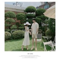 Đồ đôi áo đôi ❤️FREESHIP❤️ Set váy sơ mi cặp đôi chụp hình cưới màu trắng maxi 2 dây đẹp AV56