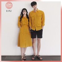 Đồ Đôi - ÁO ĐÔI - Set Áo sơ mi váy đôi Đỏ Đô E352 - LoviCouple - Có FeedBack