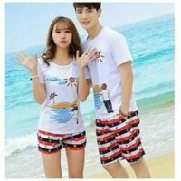 Đồ Đôi đi biển giá 1 bộ luôn quần và áo quần vải dù áo thun cotton in họa tiết xinh xắn - Bộ nữ size L