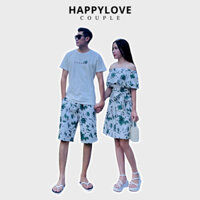 Đồ đôi đồ cặp đi biển nam nữ mùa hè HAPPYLOVE hoa lá xanh hàng Quảng Châu M060