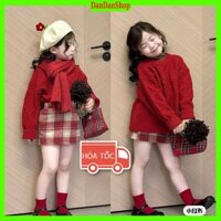Đồ đôi mẹ và bé gái set đồ Áo len vặn thừng cùng chân váy dạ có lót cho bé yêu mặc 2 kiểu dáng diện Tết xinh yêu cho bé