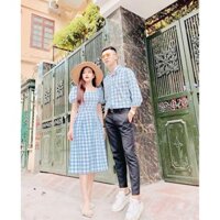 Đồ đôi nam nữ áo váy đôi, nữ váy dài nam sơ mi caro chất đẹp VSM couple AV103