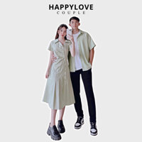 Đồ đôi nam nữ couple set áo váy đôi màu xanh min hàn quốc HAPPYLOVE chất kate cao cấp M021