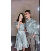 Đồ đôi nam nữ 🎀FREESHIP🎀  áo váy đôi, nữ váy dài nam sơ mi caro chất đẹp - ÁO ĐÔI couple AV103