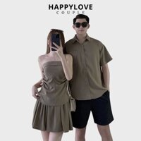 Đồ đôi nam nữ HAPPYLOVE set couple áo sơ mi nam áo quây chân váy nữ màu nâu M175