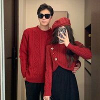 Đồ đôi nam nữ mùa đông set couple áo váy cặp hai món màu đỏ thêu hoa dày đẹp thời trang cho cặp đôi C165