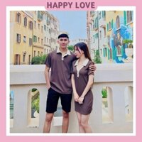 Đồ đôi nam nữ Set couple Áo nam Đầm nữ màu nâu hàng Quảng Châu cao cấp HAPPYLOVE,Set đồ đôi Váy nữ Áo nam trẻ trung H016