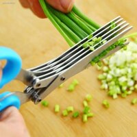 Đồ dùng nhà bếp☾❍Đa chức năng 5 lớp Thép không gỉ KItchen Kéo cắt hành lá Dao cắt rau Herb Laver Dụng cụ làm bếp Tiện íc