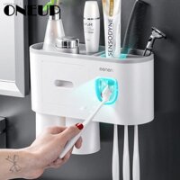 Đồ dùng phòng tắm♀Bộ phụ kiện phòng tắm ONEUP Bộ đồ dùng để bàn chải đánh răng mới Giá đựng kem đánh răng tự động Máy ép