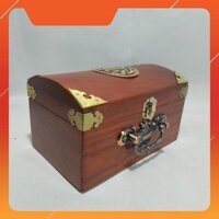 ĐỒ GỖ CAO CẤP HỘP ĐỰNG TRANG SỨC, HỘP CON DẤU GỖ KHUM CHỮ THỌ VÀNG CÓ QUAI XÁCH BẰNG ĐỒNG ( LOẠI TO - ẢNH THẬT)
