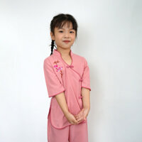 Đồ lam cho bé gái kiểu xẩm xéo hồng thêu