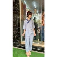 Đồ Lam Đi Chùa  1 Nút kate thêu - Lam,M 54 kí trở lại