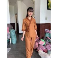 ĐỒ LAM ĐI CHÙA  3 NÚT Vải Tơ Cao Cấp - Cam Linen,Size 30 - 4 - 60 kí