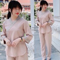 Đồ Lam Đi Chùa  Bà Lai Nhật Vải Cao Cấp  Quần Áo Nữ  Đồ Bộ Nữ  Vải Hàn Quốc - Đất Đậm Vải LiNen,Size XL- 70kí TrởLại