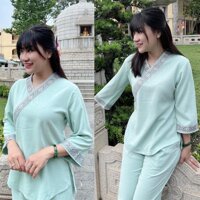 Đồ Lam Đi Chùa  Bà Lai Nhật Vải Cao Cấp  Quần Áo Nữ  Đồ Bộ Nữ  Vải Hàn Quốc - Xanh Ngọc Vải LiNen,Size L- 64kí Trở Lại
