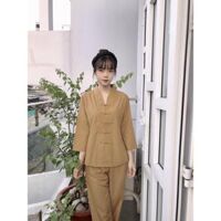 Đồ Lam Đi Chùa  BÀ LAI TIM  Đồ Bộ Nữ  Quần Áo Nữ - Vàng Bò,S 47 kí trở lại