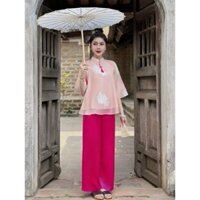 Đồ Lam Đi Chùa Bộ Đi Lễ Nữ Tơ Thêu Hoa Quỳnh Nổi Cổ Tàu Viền Ngọc Kèm Charm Cao Cấp S204