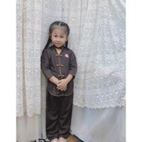 Đồ Lam Đi Chùa Cho Bé  Cổ Tàu Cho Bé  Đồ Bộ Bé  Quần Áo Bé - Nâu,Size A1-10kí Trở Lại