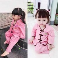 Đồ Lam Đi Chùa Cho Bé  Cổ Tàu Cho Bé  Đồ Bộ Bé  Quần Áo Bé - Hồng Lợt,Size A1-10kí Trở Lại