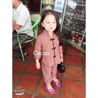 Đồ Lam Đi Chùa Cho Bé  Cổ Tàu Cho Bé  Đồ Bộ Bé  Quần Áo Bé - Ca Cao,Size A1-10kí Trở Lại